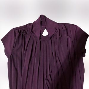 Studio Y Classy Cap Sleeve Pleated Dark Purple Top w/Back Cutout Banded Bottom